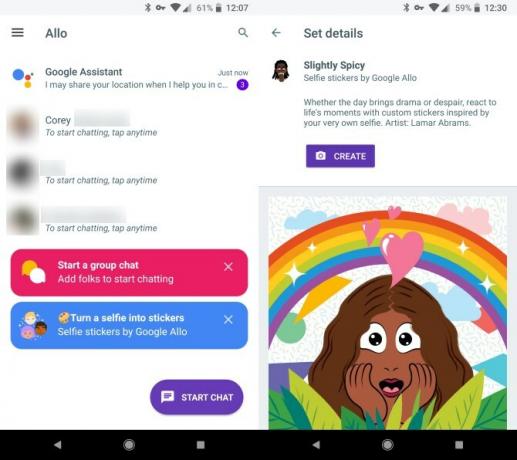 الصفحة الرئيسية وملصقات Google Allo