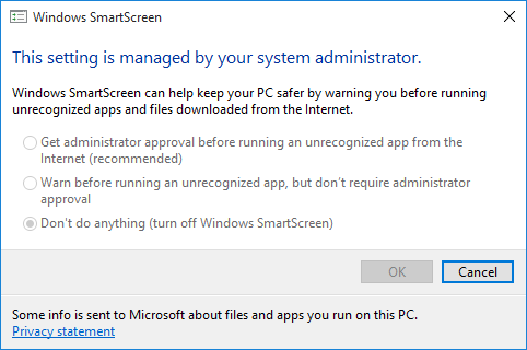 إعدادات Windows 10 SmartScreen