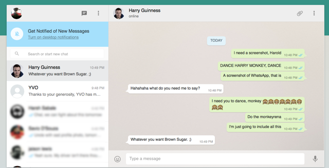 ال WhatsApp على شبكة الانترنت على هاري