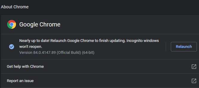 البحث عن تحديثات Chrome