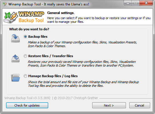 كيفية جعل النسخ الاحتياطية سهلة من برنامج Winamp تكوين Winamp أداة النسخ الاحتياطي