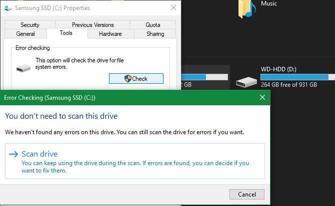 واجهة مستخدم Windows Disk Check