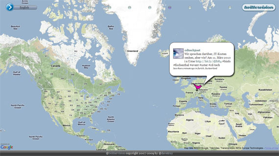 3 Cool Twitter و Google Maps Mashups يجب عليك التحقق من twittervision