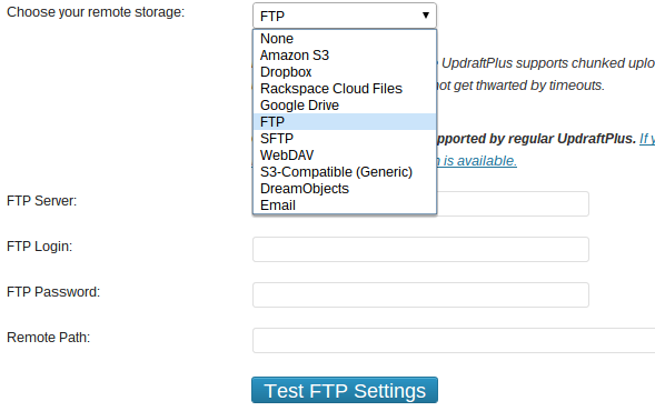 إعدادات Updraft-FTP